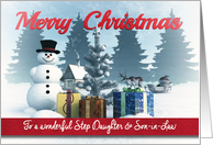 Christmas Snowman with Presents Tree for Step Daughter & Son-in-Law card