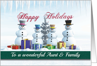 Happy Holidays Presents Snowmen and Tree for Aunt & Family card