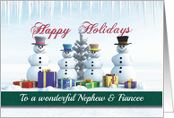Happy Holidays Presents Snowmen and Tree for Nephew & Fiancee card