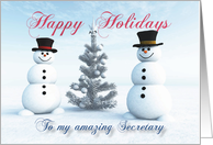 Snowmen and Christmas Tree for Secretary card