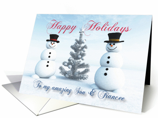 Snowmen Christmas trees and Snowflakes for Son & Fiancee card