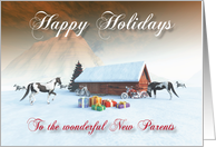 Painted Horse and Motorcycles Holidays Snowscene for New Parents card