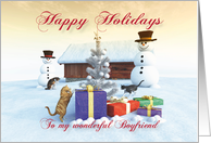 Cats Gifts Christmas tree and Snowman scene for Boyfriend card
