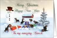 Beagle Puppies Christmas New Year Snowscene for Coach card