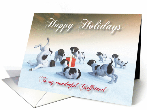 German Pointer Puppies Holidays Snowscene for Girlfriend card