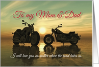 Motorcycles with sunset at sea Valentine for Mom & Dad card