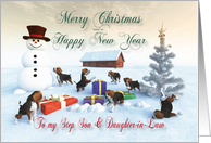 Beagle Puppies Christmas New Year Snowscene Step Son & Daughter-in-Law card