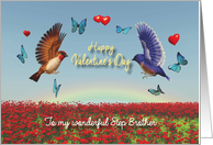 Valentine Birds Hearts Poppies and Rainbow for Step Brother card