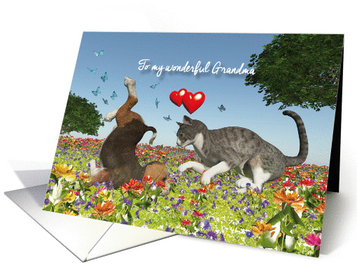 Grandma Valentine with a cat and puppy dog card (1348994)