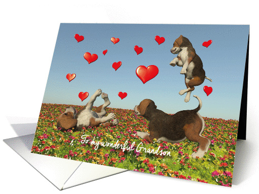 Grandson Valentine with puppy dogs and hearts card (1351082)