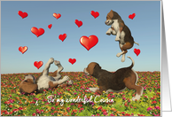 Cousin Valentine with puppy dogs and hearts card