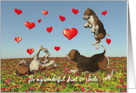 Aunt & Uncle Valentine with puppy dogs and hearts card