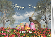 Happy Easter bunny eggs and flowers to Both of You card
