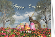 Happy Easter bunny eggs and flowers to All of You card