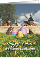 Whimsical Fantasy Easter bunnies eggs and horses for Granddaughter card