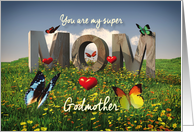 Godmother Super Mom in stone with butterflies and hearts Mother’s Day card