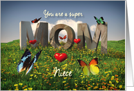 Niece Super Mom in stone with butterflies hearts Mother’s Day card