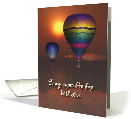 Pop Pop Fantasy balloons in sunset above the sea Father's Day card