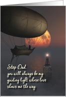 Step Dad Fantasy Flying boat Lighthouse Moon Father’s Day card