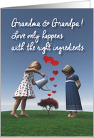 Grandparents Girls giving the right ingredients to love Valentine card