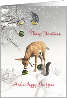 New Year Fantasy Fawn Birds Squirrel Christmas balls card