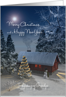 Grandpa Fantasy Cottage Christmas Tree Snowscene card