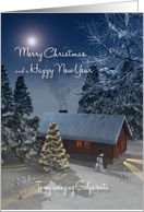 Godparents Fantasy Cottage Christmas Tree Snowscene card
