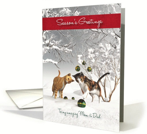 Mom & Dad Fantasy Cats Snowscene Season's Greetings card (1396830)
