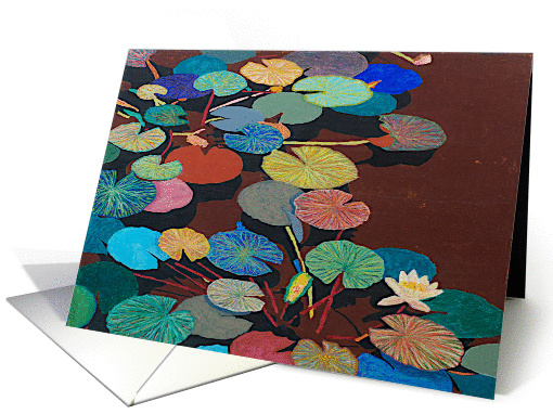 All Occasion Blank Note Card - Water lilies and colorful Pods card