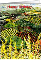 Happy Birthday - Vineyards and Yellow Wildflowers card