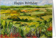 Happy Birthday - Red Wildflowers and Hills card