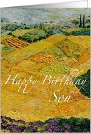 Yellow Hill & Fields Landscape - Happy Birthday Card for Son card