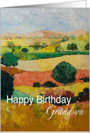 Tree & Fields Landscape - Happy Birthday Card for Grandson card