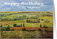 Landscape with cypress trees -Happy Birthday Nephew card