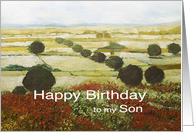 Landscape with trees & wildflowers-Happy Birthday Son card