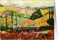 Landscape with trees & red flowers-Happy Birthday Daughter card