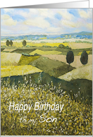 Landscape with trees,wildflowers - Happy Birthday Son card
