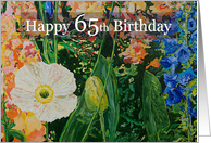 Happy 65th Birthday - White Poppy and Garden Flowers card