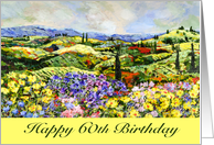 Happy 60th Birthday - Landscape with wildflowers and cypress trees card