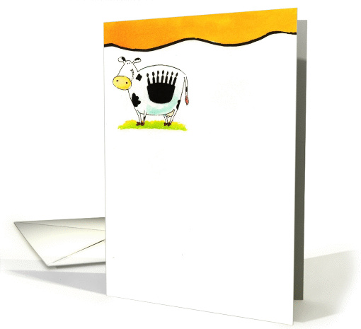 Birthday Fun Cow with Birthday Cake Shaped Black Spot on White card