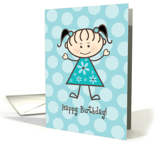 Happy Birthday Stick Figure Girl - Teal Polka Dots card (1118238)