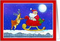 Santa and Laughing Reindeer card