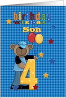 Son 4th Birthday, Stars and Bear card