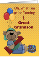 Great Grandson 1st Birthday, Bear with Balloons card