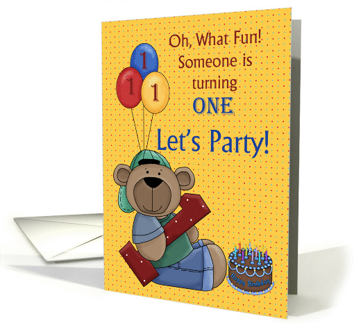 1st Birthday Party Invitation, Bear with Balloons card (1293268)