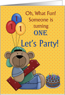 1st Birthday Party Invitation, Bear with Balloons card