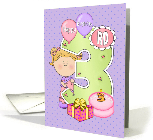 Girl 3rd Birthday, Balloons, Big 3 on Purple card (1305220)