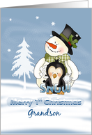 Grandson 1st Christmas, Snowman and penguin card
