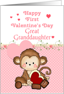 Great Granddaughter First Valentine’s Day, Monkey card