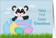 Happy First Easter, Grandson, Panda and Eggs card